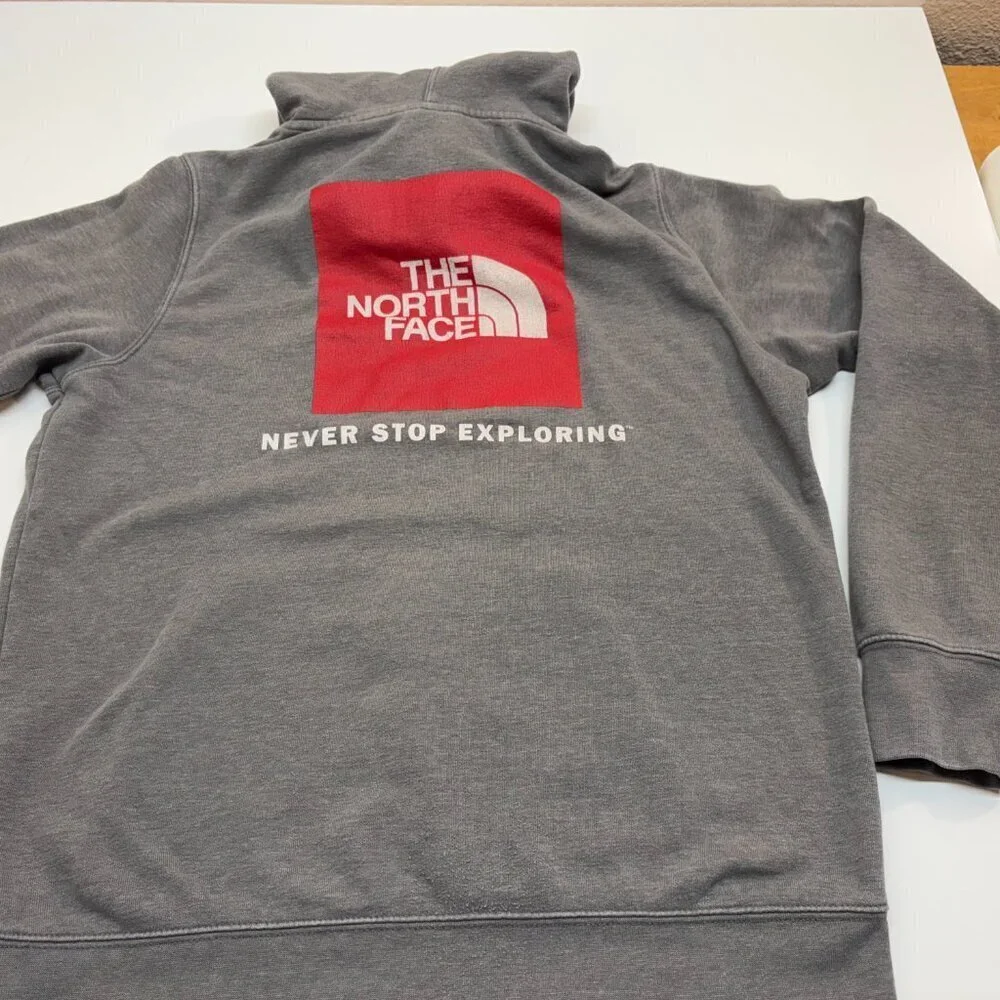 The North Face Box Logo Hoodie Distressed Faded Gray Men's M